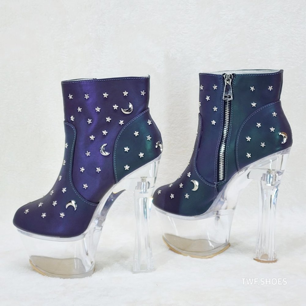 Ocho Purple Multi Reflective Ankle Boots Clear Platform & Chunky Heels Moon Star